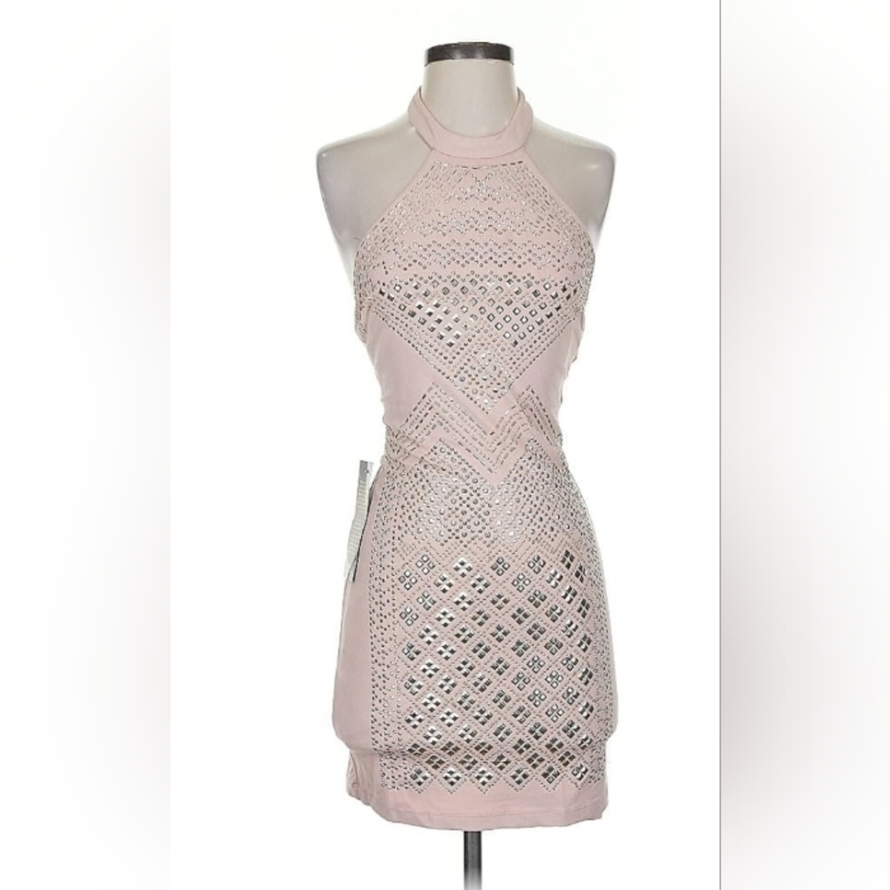 Bebe Light Pink Backless Dress with Silver Accents